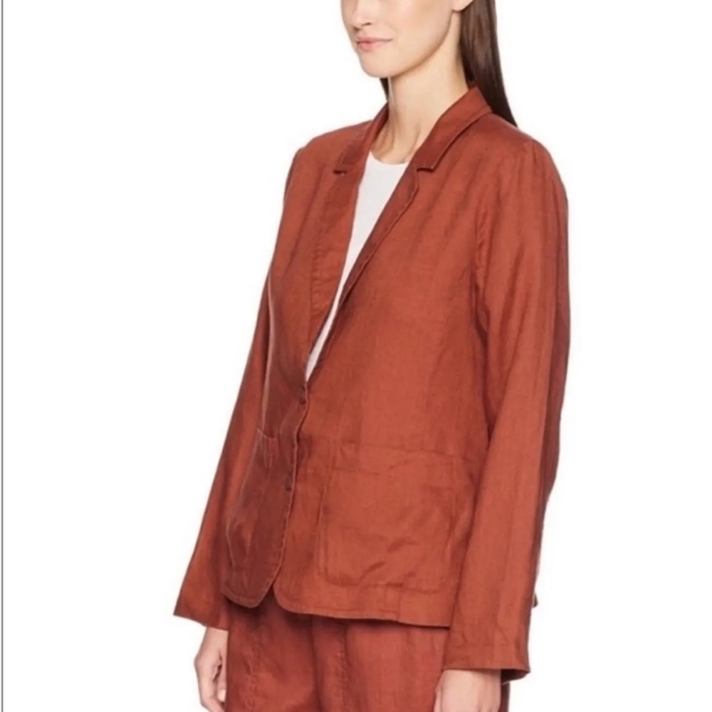 Eileen Fisher Organic Linen cinnamon brown blazer L